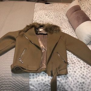 H&M suede biker jacket with faux fur size 4.